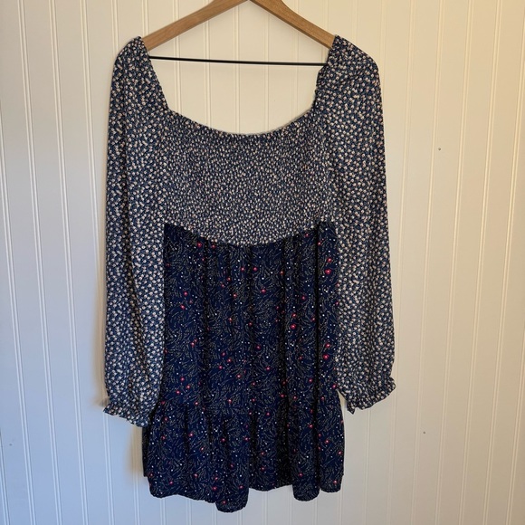 Umgee Dresses & Skirts - Umgee Women’s Blue Floral Smocked Long Sleeve Square Neck Dress Size Small